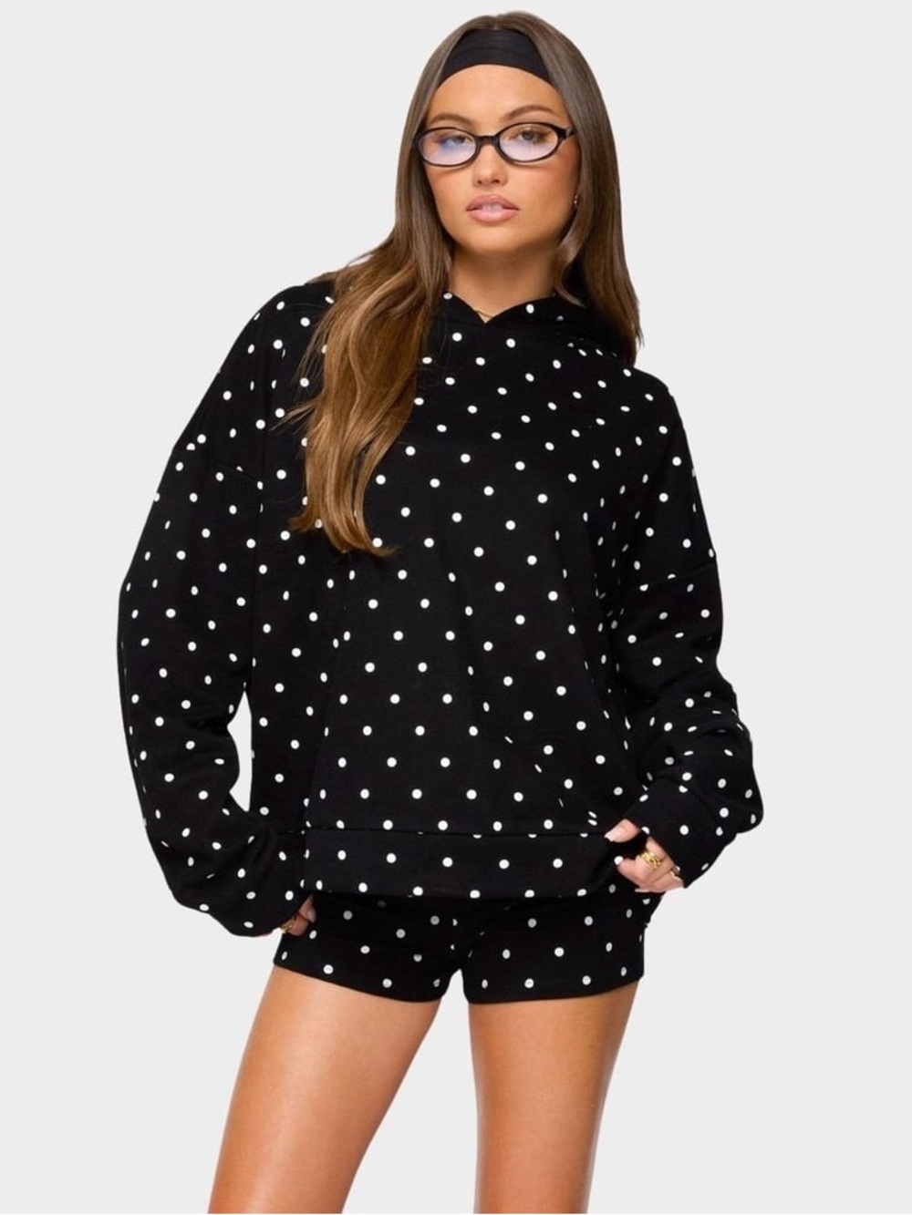 Edikted Chelsea Black and White Polka Dot Hoodie - Picture 4 of 5
